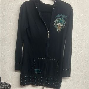 Ed Hardy Black Jacket with Blue Accents